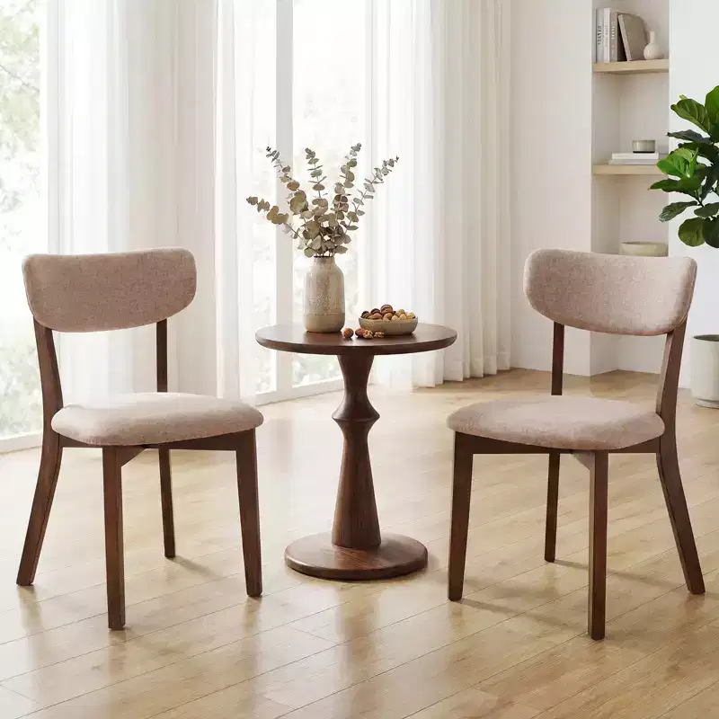 Costway 2 PCS Upholstered Dining Chairs Set of 2 with Solid Rubber Wood Frame, Curved Backrest Brown/Grey