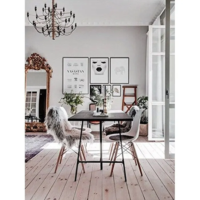 Designer Plastic Eiffel Chair Natural Wood Legs Retro Dining Armless With Back Desk Accent Living Room Side Dowel DSW