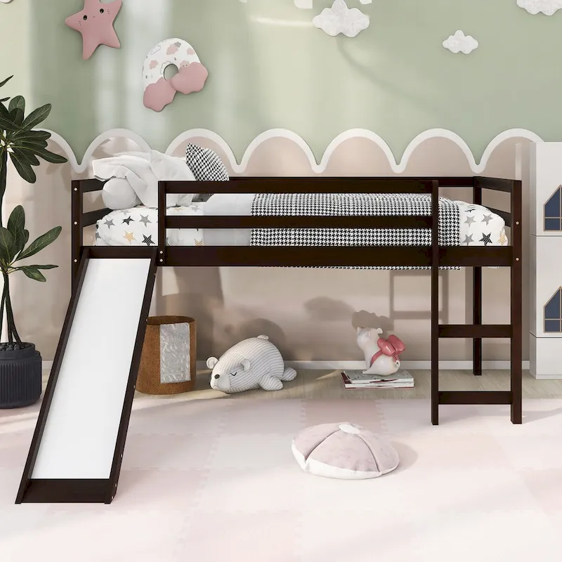 Loft Bed with Slide, Multifunctional Design, Twin