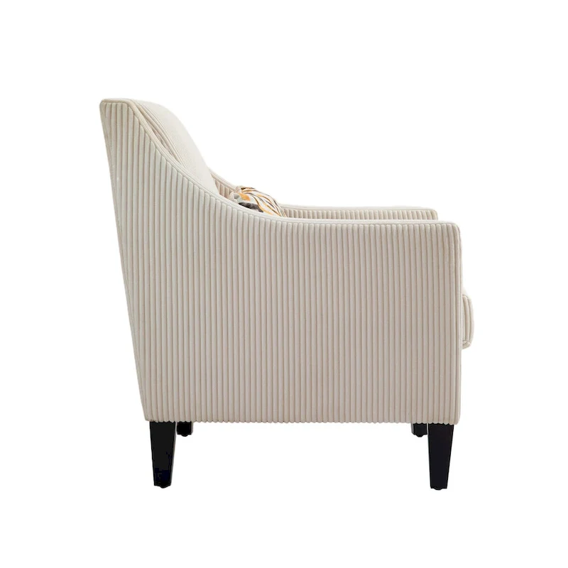 Beige Upholstered Accent Arm Chair with Scooped Arms and Rubber Wood Legs