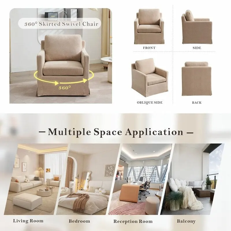 Chenille Upholstered Swivel Accent Chair wSkirted and Metal Base