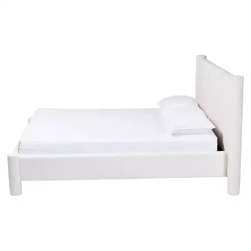 Baxton Studio King Size Laria Teddy Bear Fabric Platform Bed White