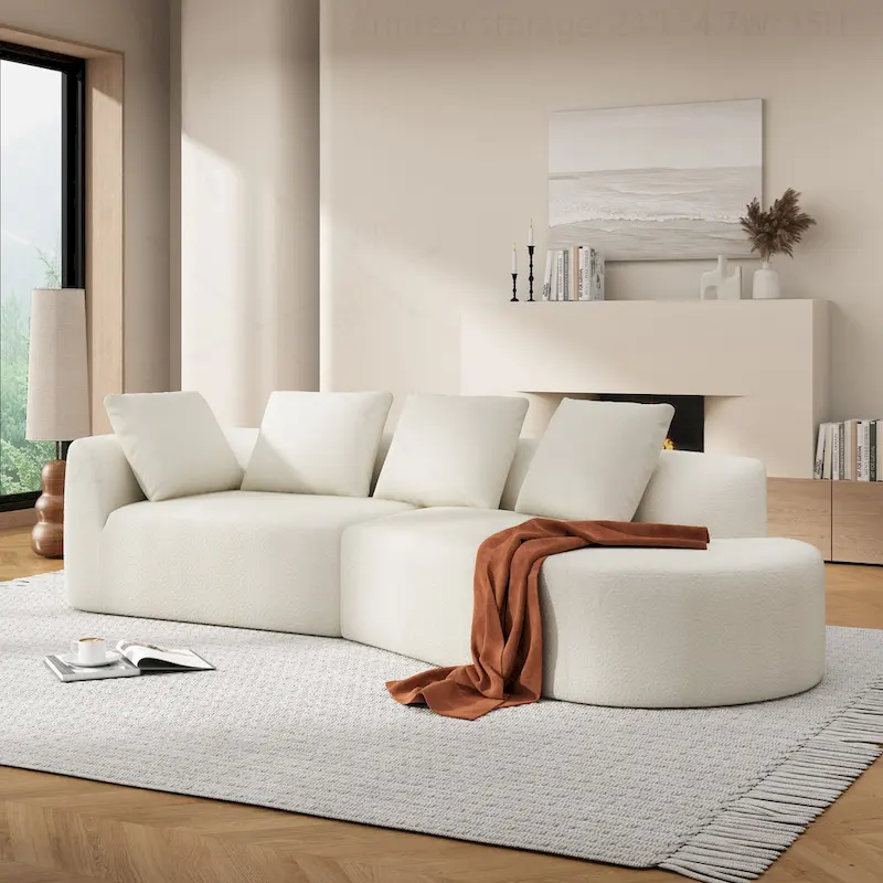 Modern Curved Sectional Sofa with Pearl Upholstery, High-Density Foam, 5-Seater for Living Room
