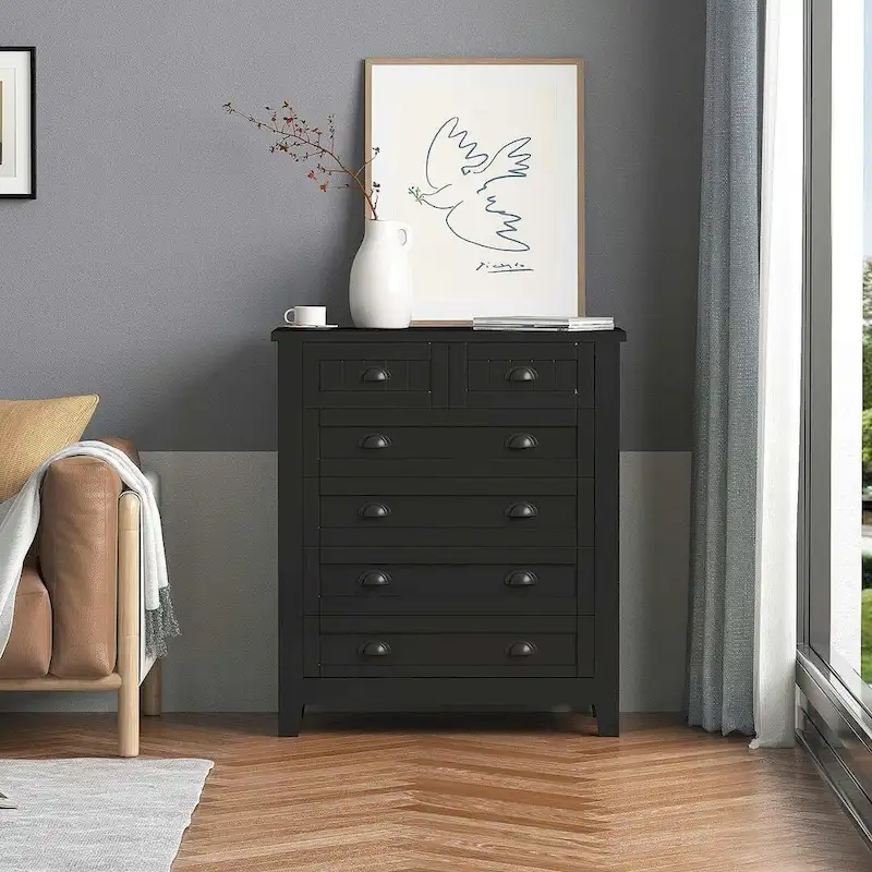 Modern Drawer Dresser with Solid Wood Frame and Retro Shell Handle
