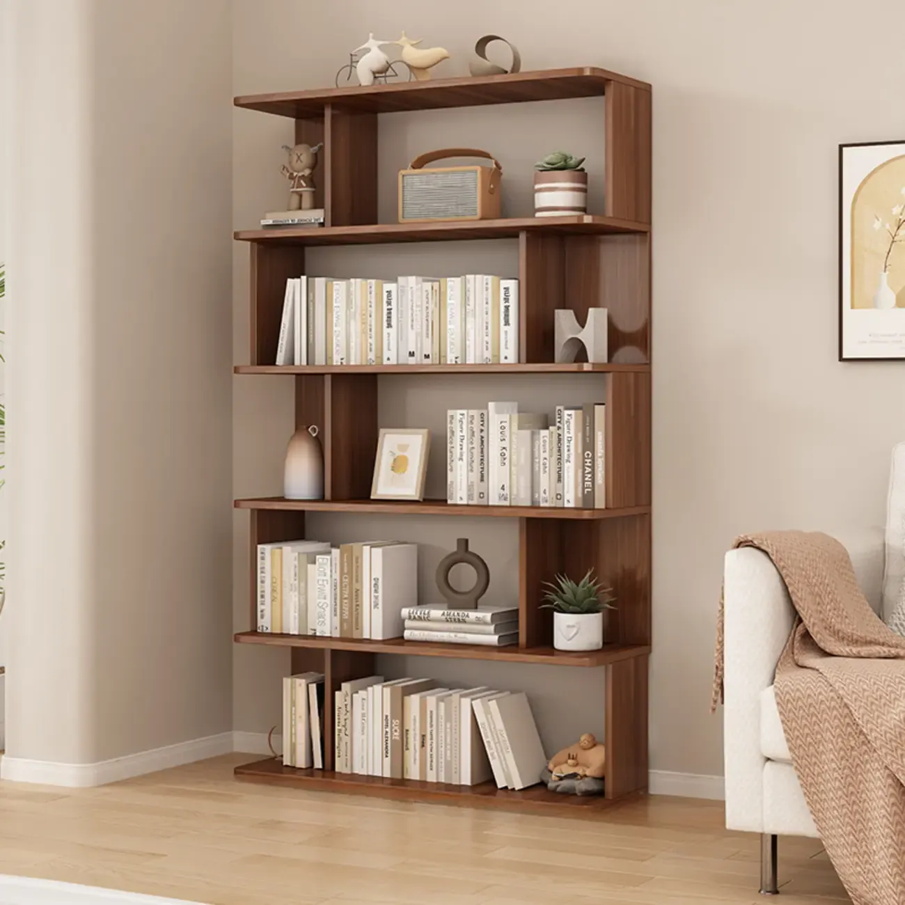 Modern White Open Back Wood 5 Shelf Bookshelf