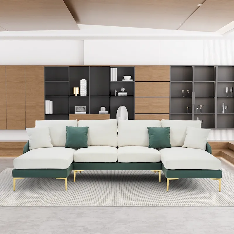 U-Shape Sectional Sofa 4-Seat Couch with Double Chaise Lounge