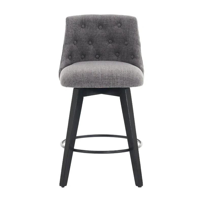 Modern Swivel Linen Upholstery Bar Stools Set of 2, with Button Tufted Back and Solid Wood Frame