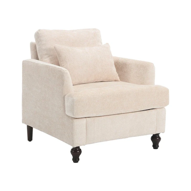 Chenille Single Sofa Chair, Upholstered Accent Chair with Soft Pillow, Mid Century Modern Reading Armchair