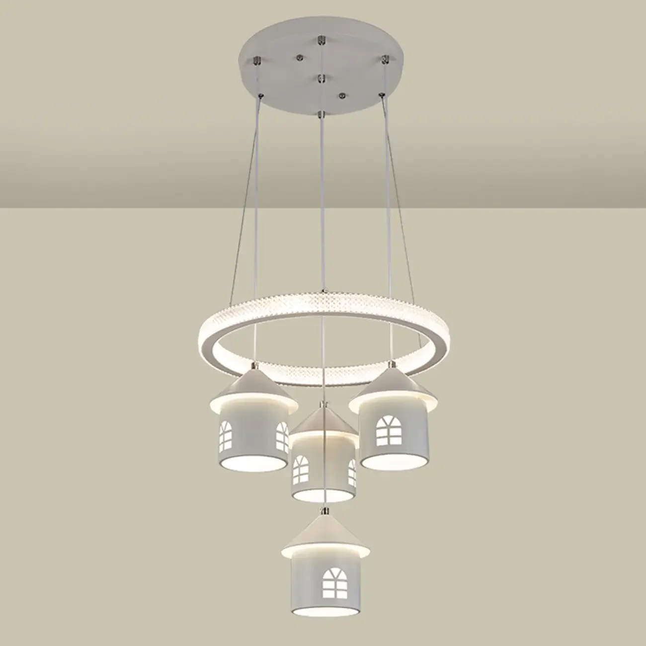 Modern 4-Light LED Chandelier with Unique House Design