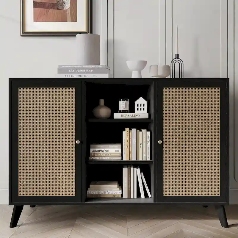 Mid-Century Modern Black SideBoard Cabinet