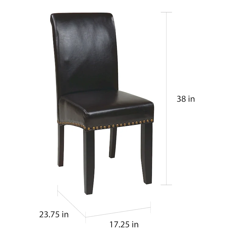 Brown Faux Leather Parsons Dining Chair with Nailhead Trim, 1-Person