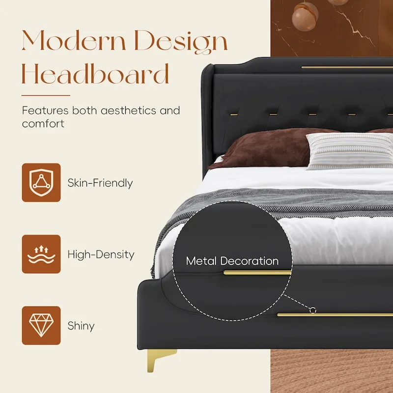 Modern Soft-Upholstered PU Leather Bed