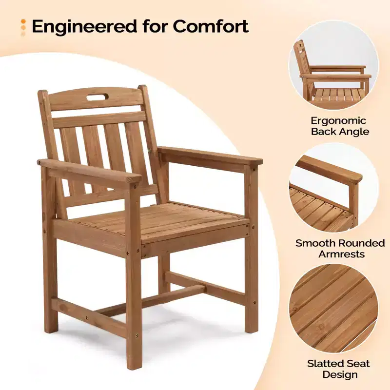 Karl Home | Solid Wood Patio Dining Chair with Vertical Slat Back