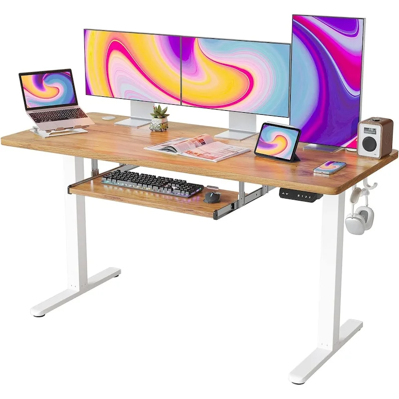 FEZIBO Standing Desk with Keyboard Tray, Electric Height Adjustable Desk, Sit Stand Up Desk, Computer Office Desk