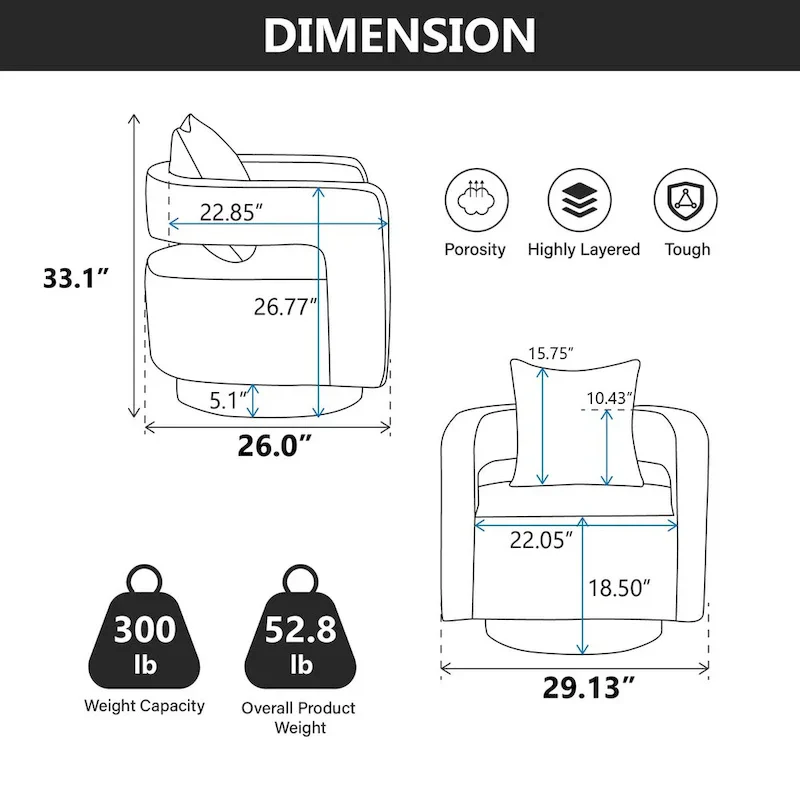 29.1W Swivel Accent Open Back Chair With Weathered Base