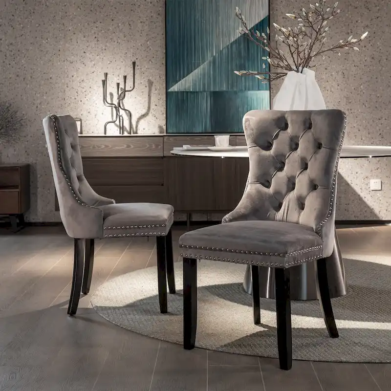 Modern Velvet Upholstered Dining Chair with Wood Legs,Set of 2
