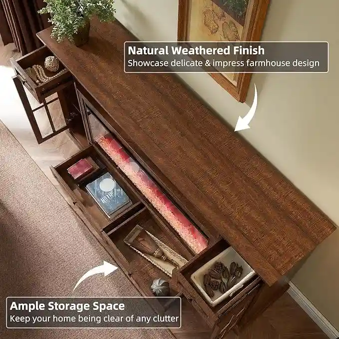 70 Farmhouse Fireplace TV Stand, Entertainment Center, Console Table