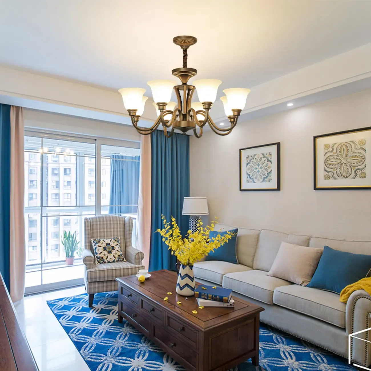 Multi-Light Vintage Metal Chandelier with White Glass Shade