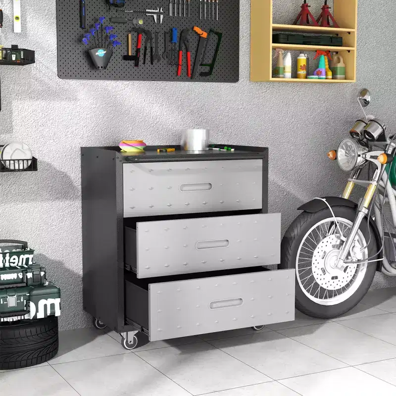 Metal Storage Cabinet with Wheels, 3 Drawer Tool Cabinet for Garage, Office, and Home Organizer Solutions