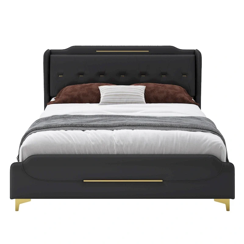Modern Soft-Upholstered PU Leather Bed