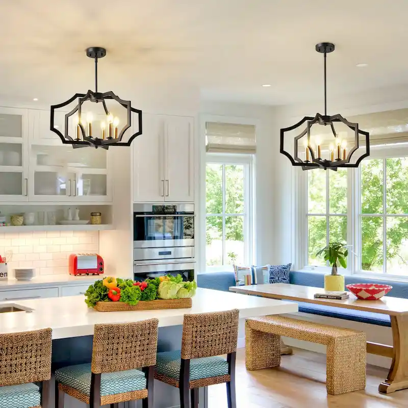 6-L Lantern Industrial Adjustable Metal Pendant Light Kitchen Island Chandelier - 11.8 x 21.3  - N/A
