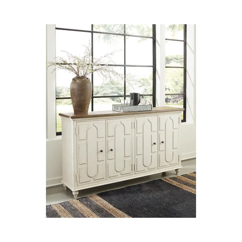 Antique White 4-Door Accent Cabinet, Casual Style
