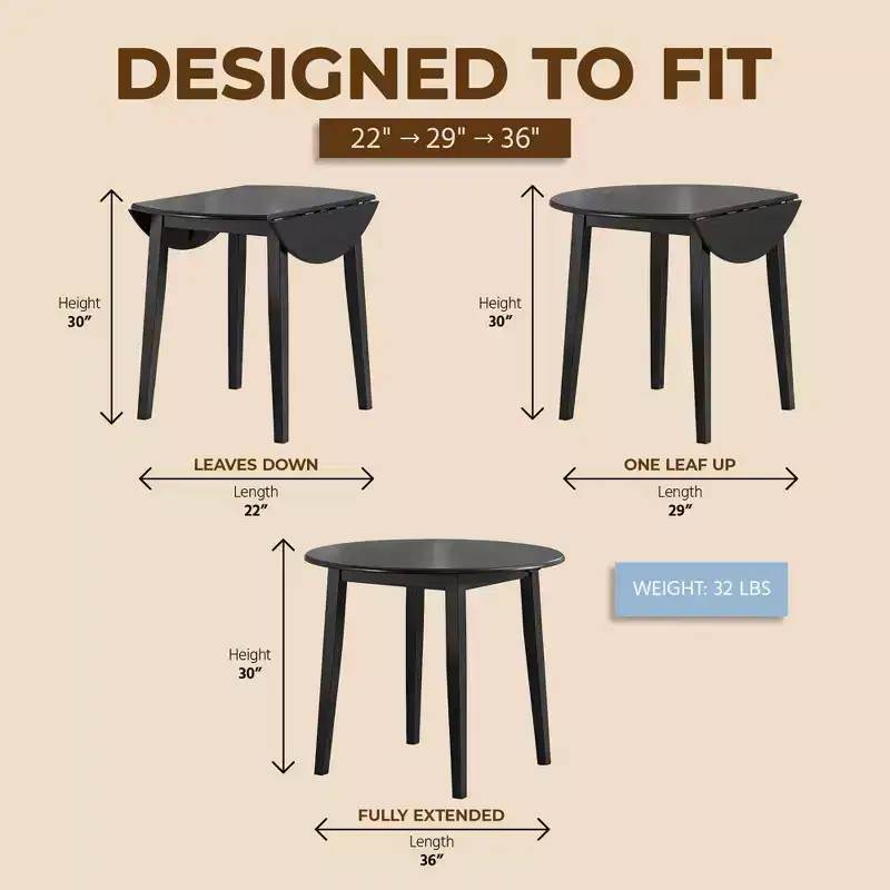 ROME + OAK Hinged Drop Leaf Dining Table Round Tabletop