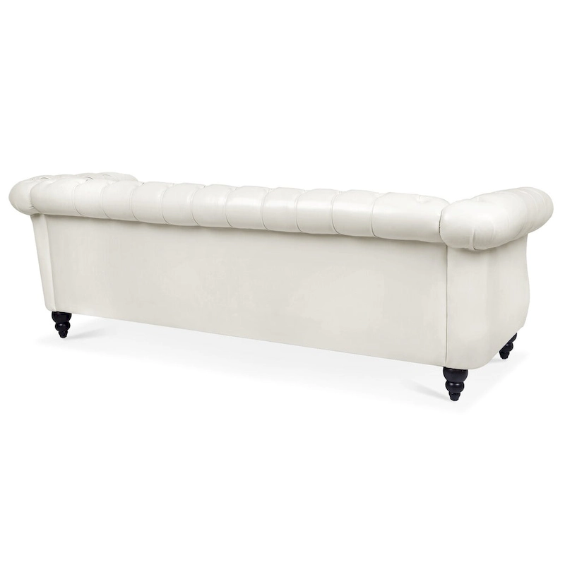 Cream 84.65  Traditional Chesterfield 3 Seater Sofa, PU Leather