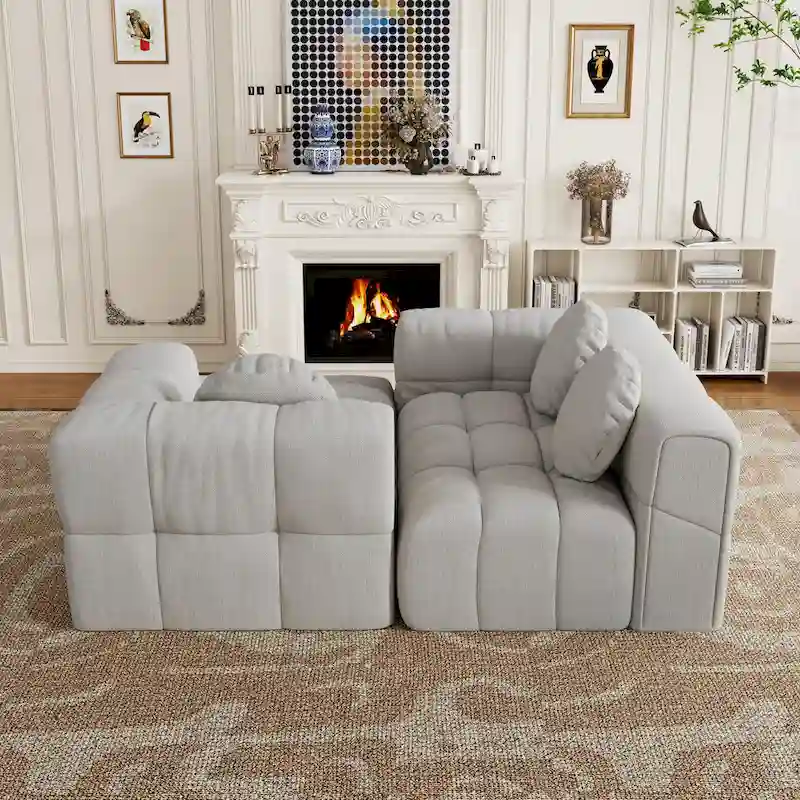 103 L-Shaped Chenille Sectional Sofa with Left Recliner & Pillows