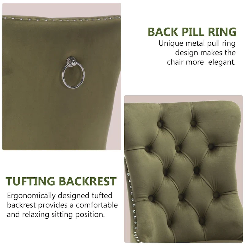 Velvet Dining Chairs Set of 2, Tufted Dining Room Chairs with Button Back, Nailhead Trim, Upholstered Kitchen Side Chairs