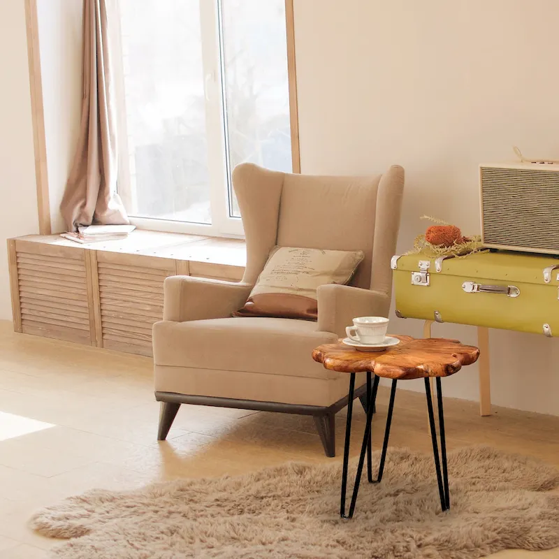 Greenage Live Edge Wood Coffee Table 4 Panels Table with Hairpin Legs