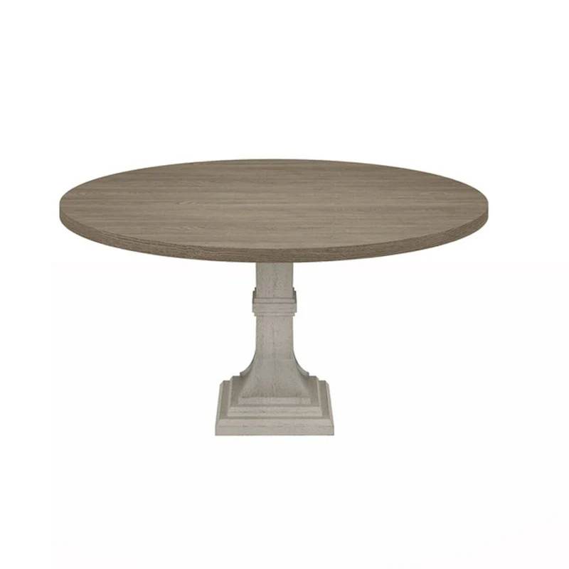 59 Inch Round Dining Table, Pedestal Base, White, Gray