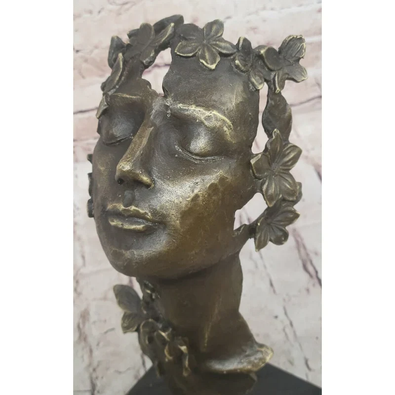 Abstract Surreal Female Bust Face Mask Butterflies Bronze Metal Sculpture Dali