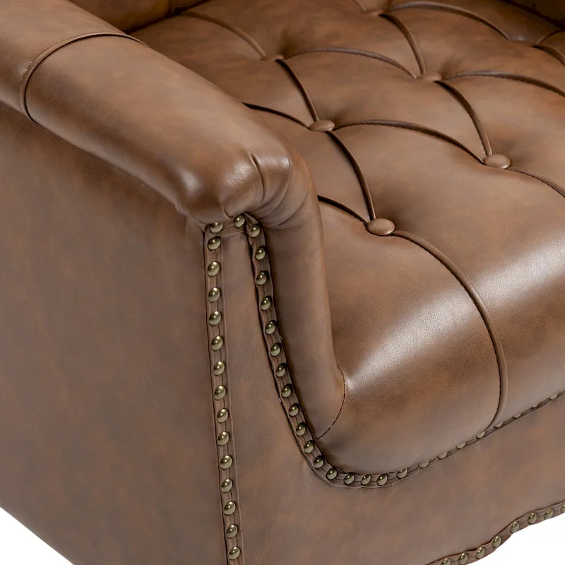 Tufted Vegan Leather Accent Chairs Set of 2, Armchair with Nailhead Trim