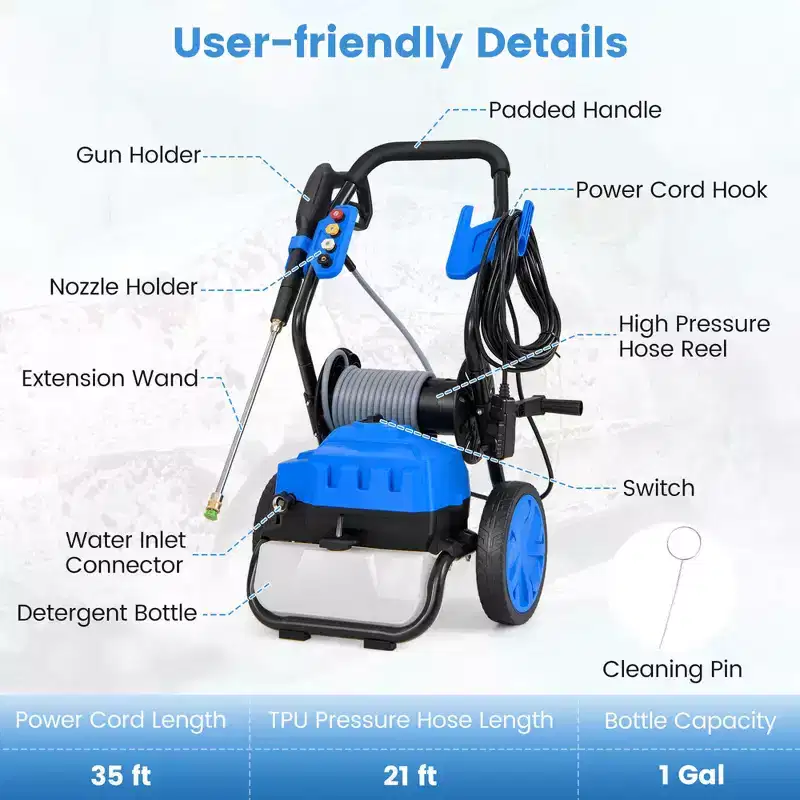 Costway Ironmax Electric Pressure Washer with Wheels 5 Quick Connect Nozzles Soap Bottle spray gun