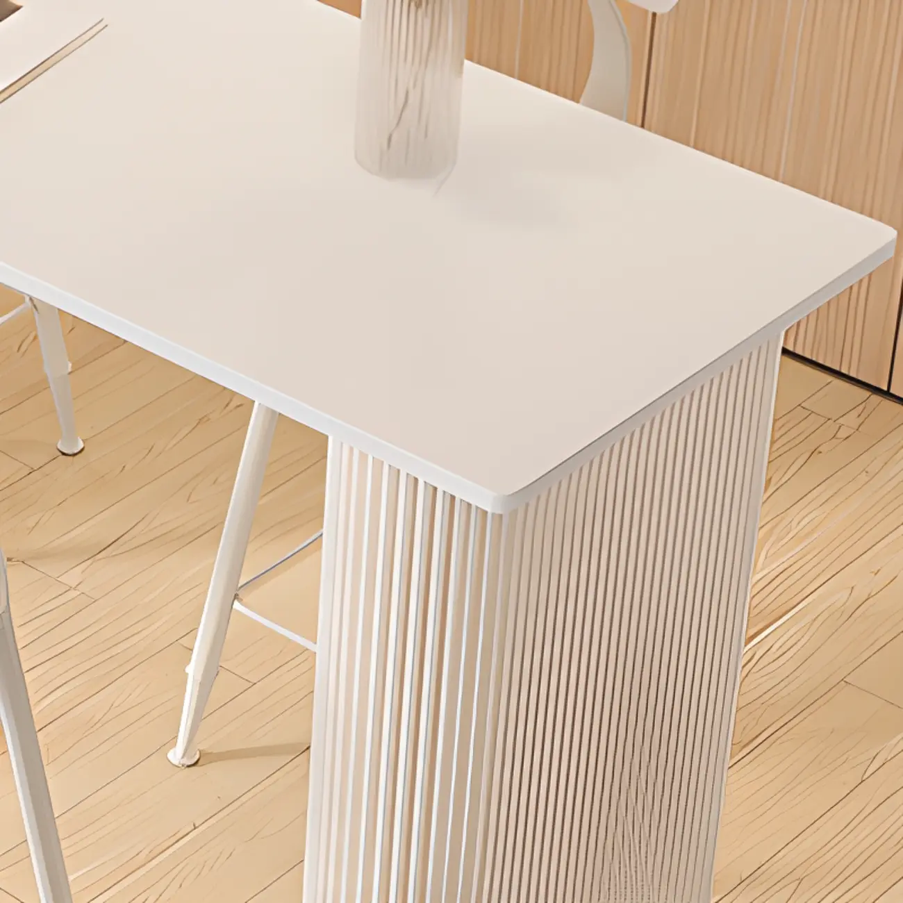 Modern White Stone Top Metal Double Pedestal Bar Tables