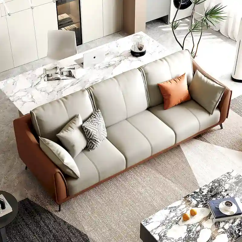 3-Seater Sofa with Black Legs, Modern Faux Leather - three seat