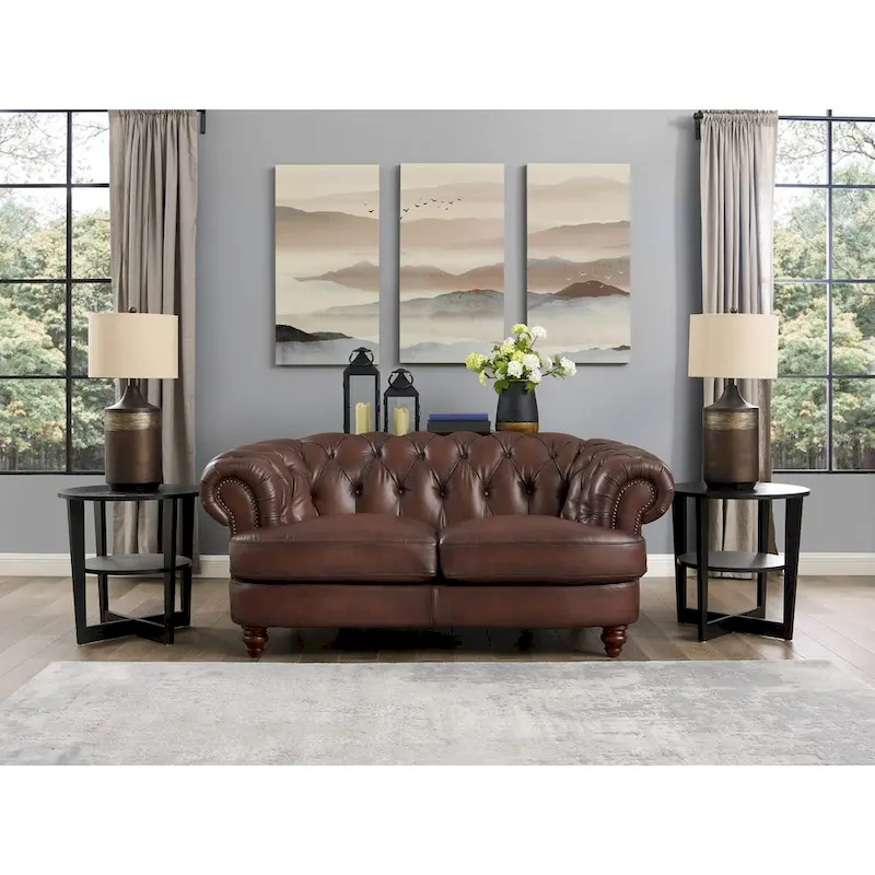Hydeline Newport Top Grain Chesterfield Leather Loveseat