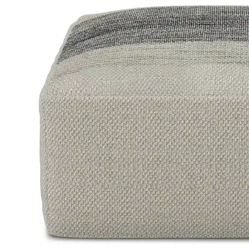 WYNDENHALL Irena Square Woven Pouf in Grey and White Recycled PET Polyester