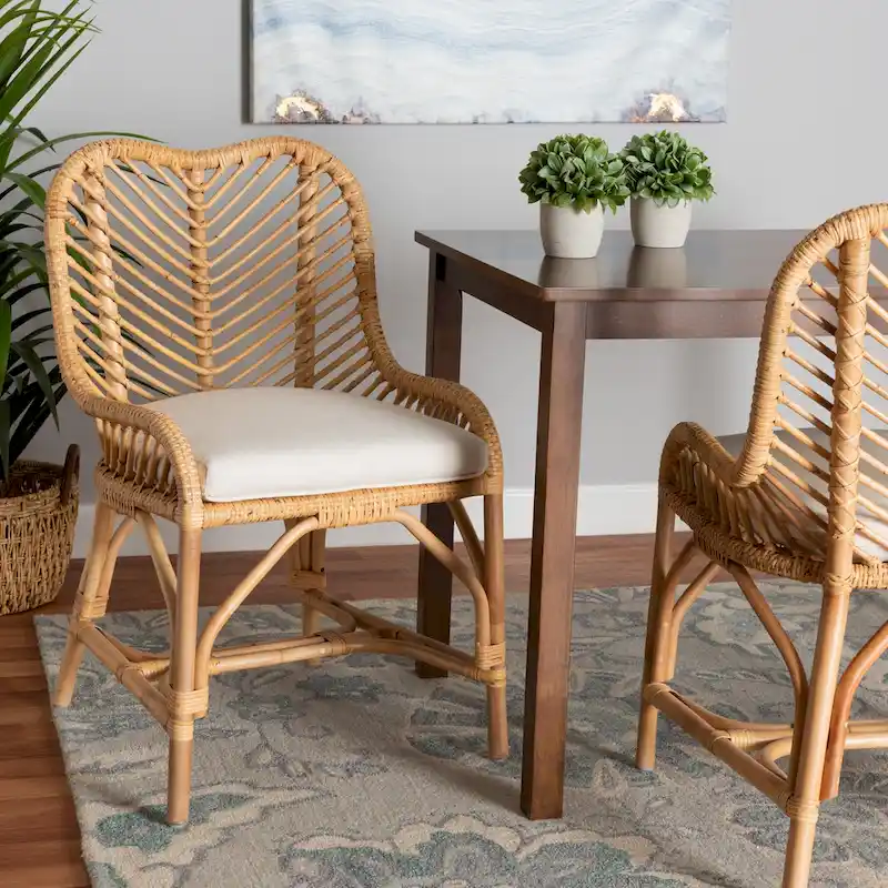 Rattan Bohemian Dining Chair – White / Natural Brown, Single
