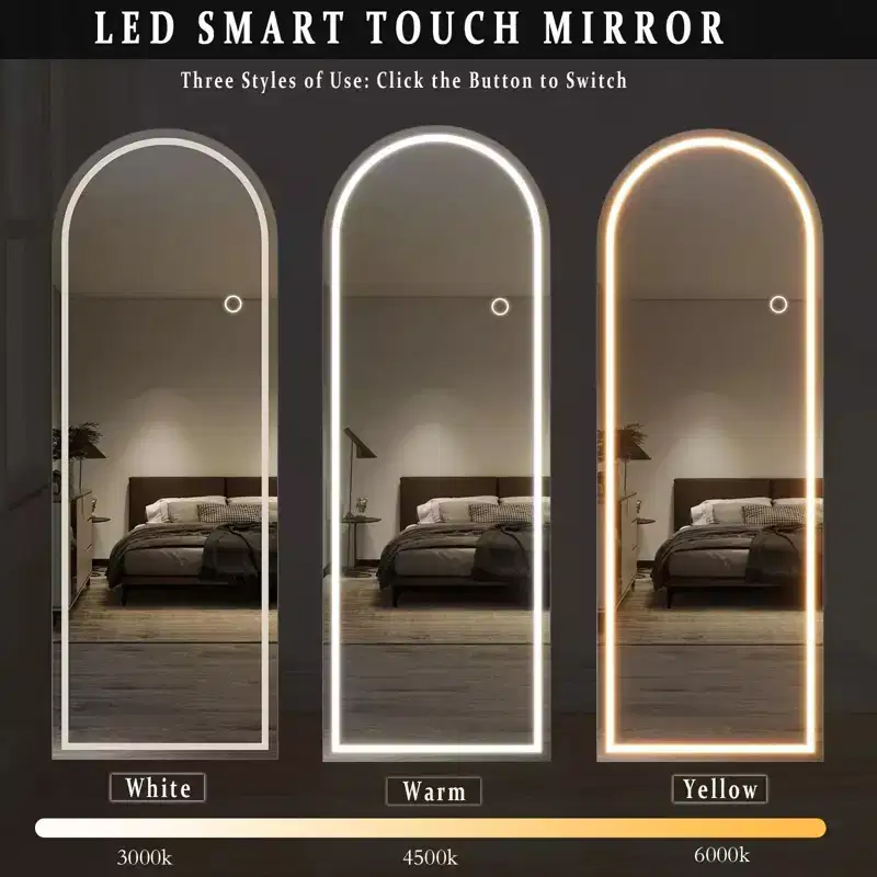 24x65 LED Arched Full-Length Mirror with LED Lights, Standing Mirror for Bedroom, Wall-Mounted Full-Length Mirror, A-Mirror