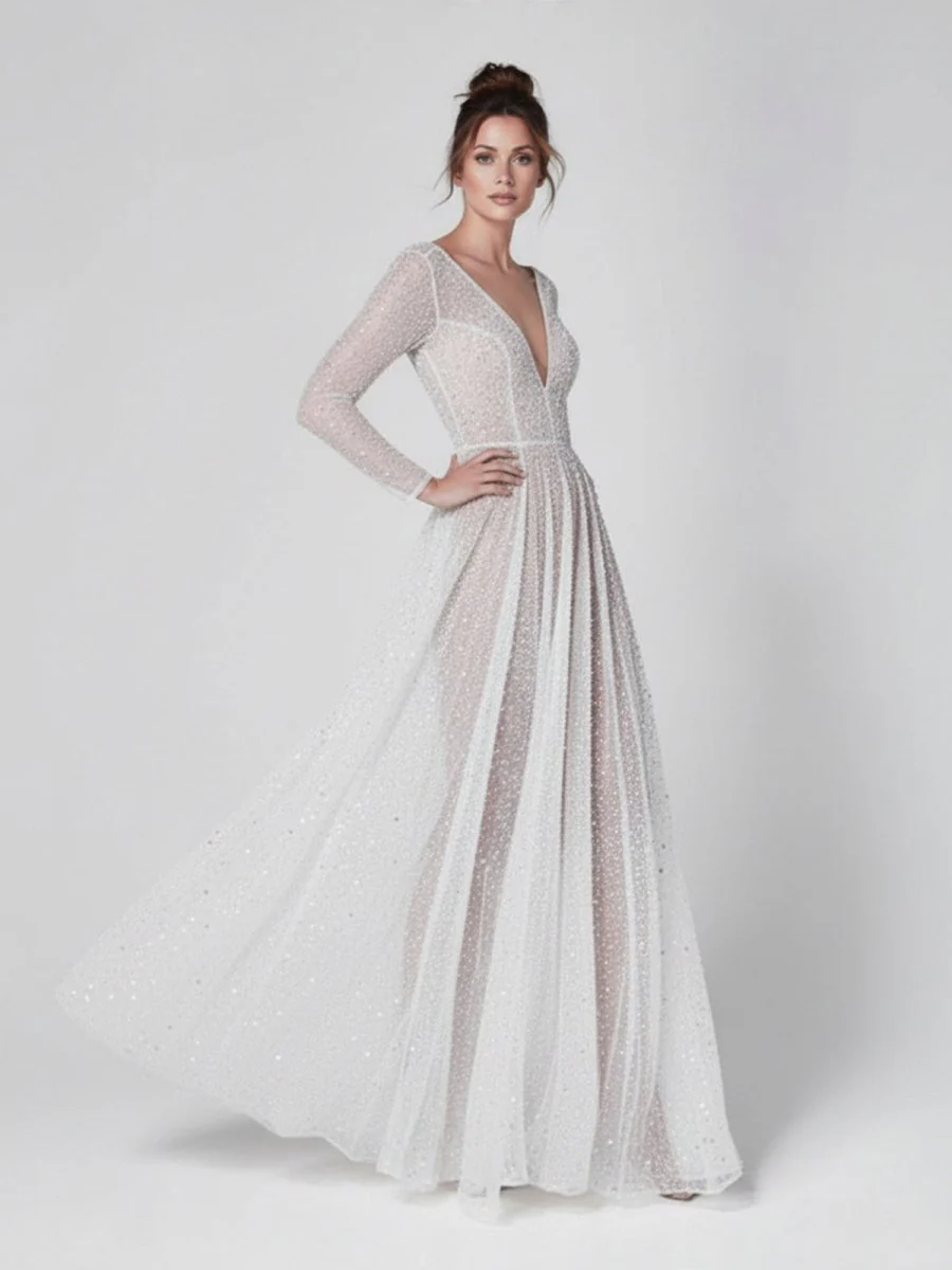 Bohemian A-Line Sparkly Sequined Luxury Wedding Dresses