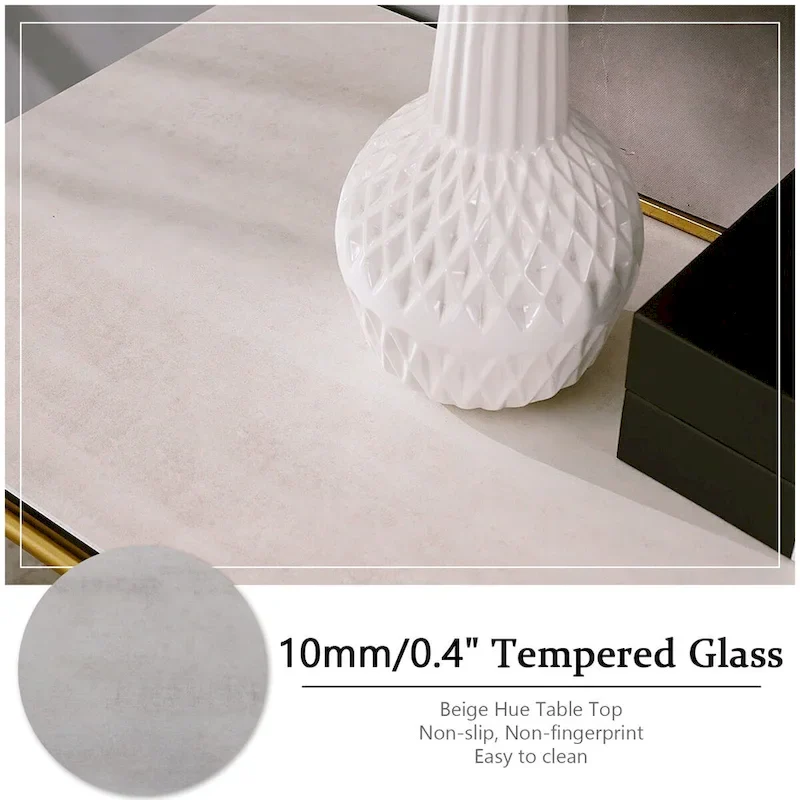 Glam 60 inch Rectangular Glass Console Table with Brushed Gold Stainless Steel Base