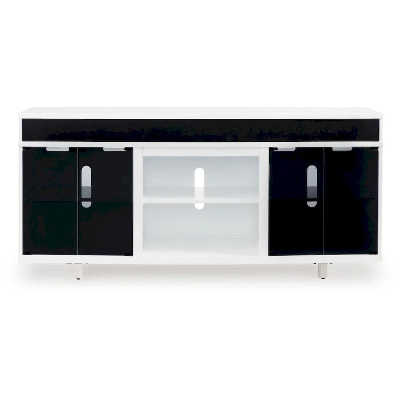 Ardon TV Media Console, Open Fireplace Area, White Black Wood, 72 Inch