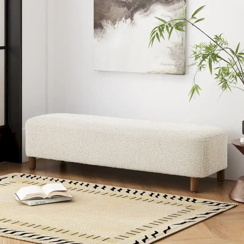 Modern Boucle Ottoman Bench for 2 People