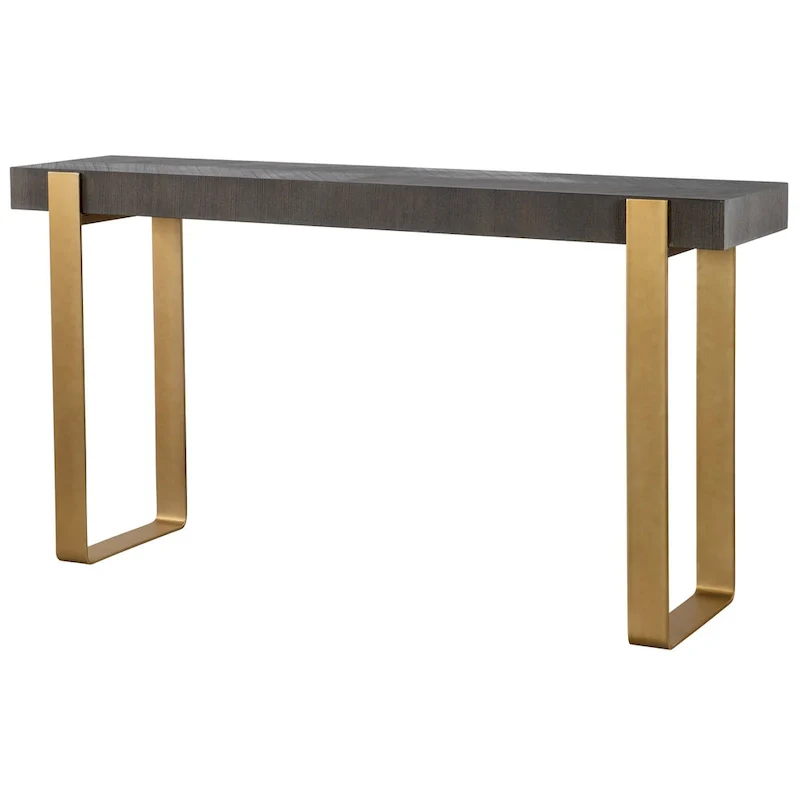 Rectangular Console Table with Strap Legs - 60 - Gray and Gold