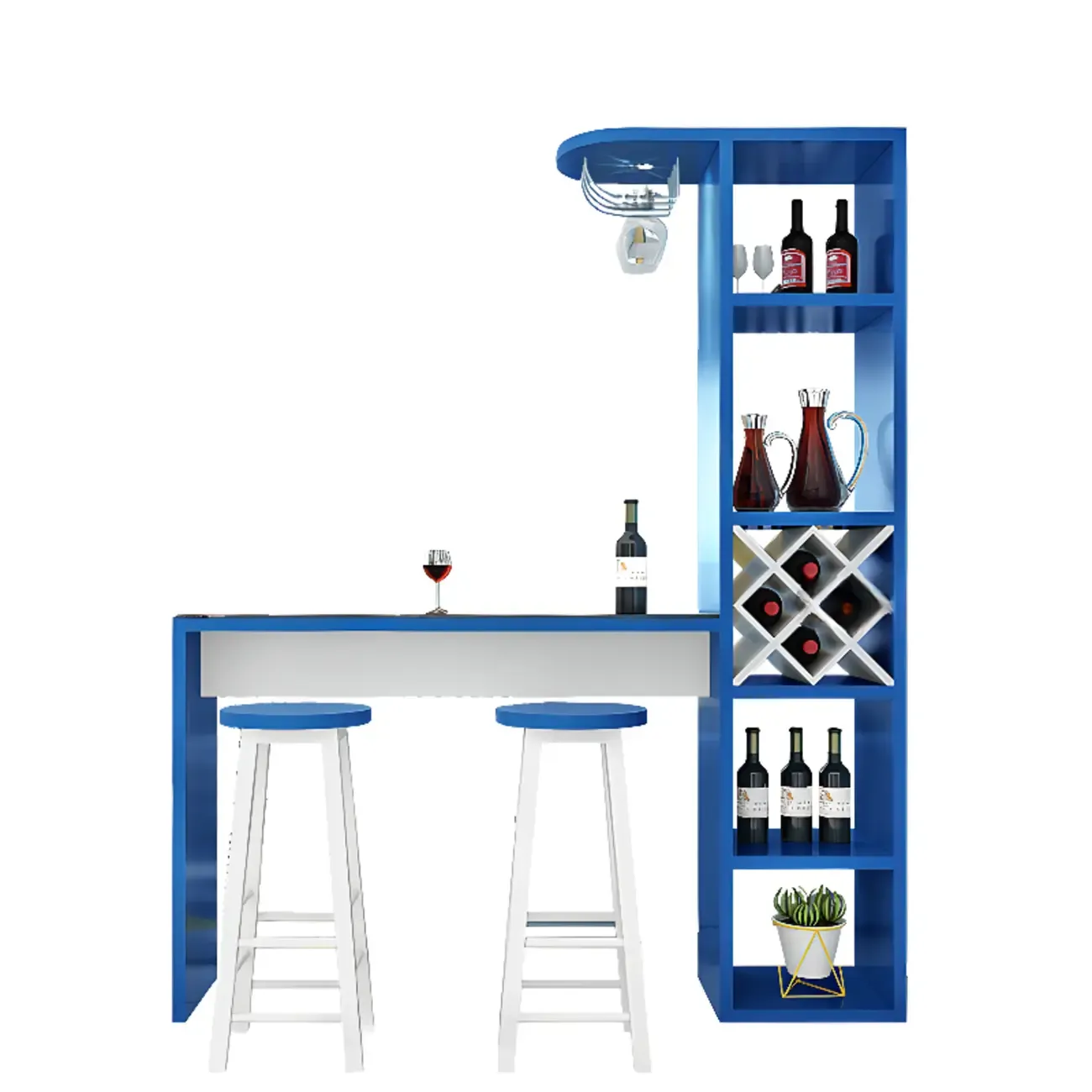 Smoke Tempered Glass Top Pub Table with Open Back Wine Shelf