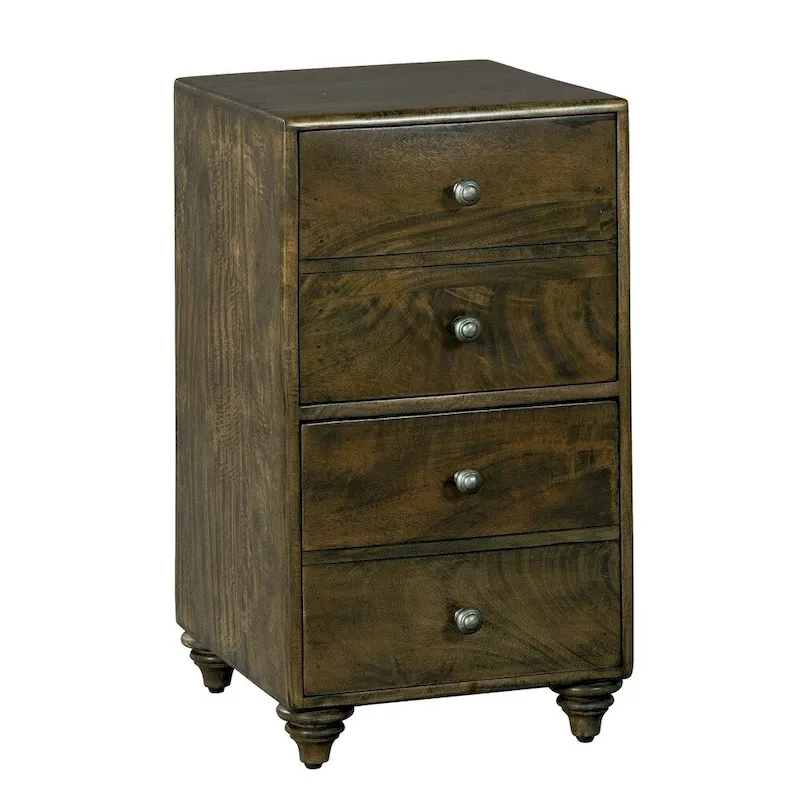 Office at Home File, Contemporary, Elegant, Narrow, Four Drawer, Dark Wood, Finished Filing Cabinet