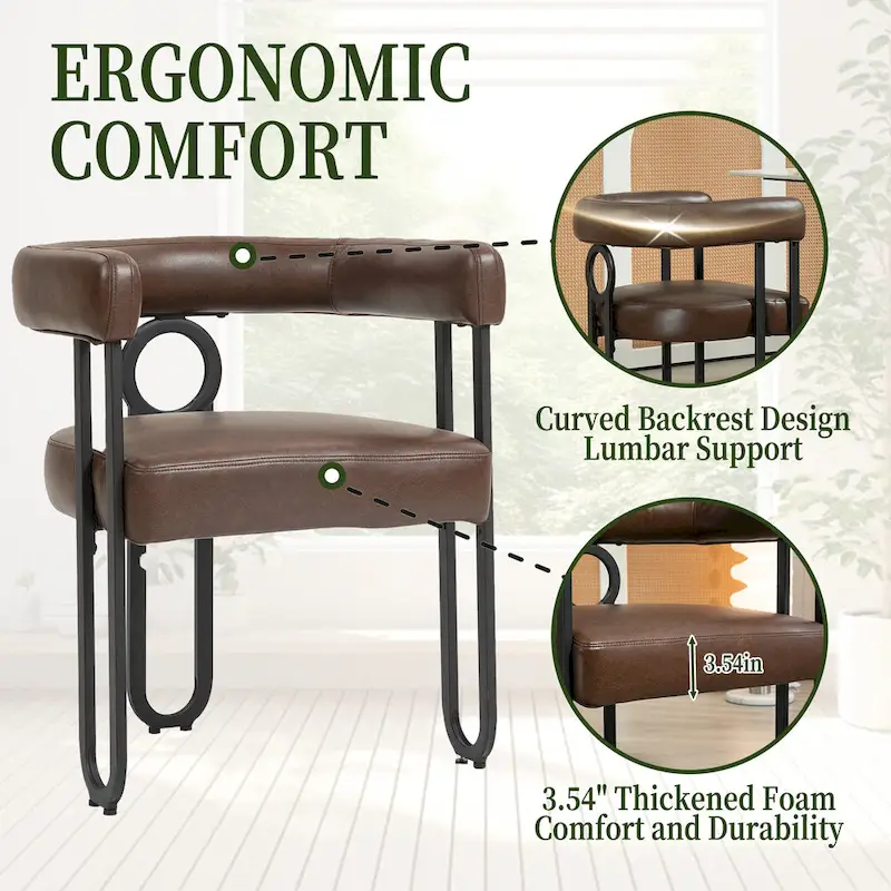 2 PCS PU Leather Upholstered Dining Chair Set wMetal Legs