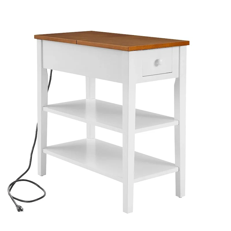 End Table with Charging Station, Side Table with Storage